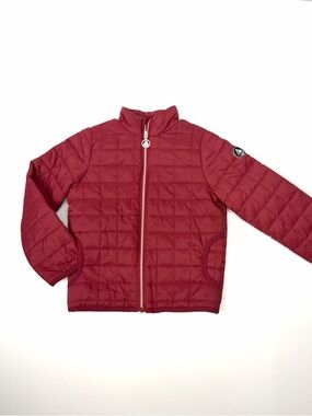 Petit Bateau Kids Red Quilted Puff Jacket 3 Years Stowaway Hood Lightweight